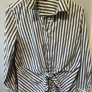 Ann Taylor Striped Black and White Women Shirt Size 10 with front tie